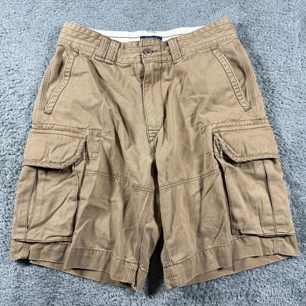 Polo Ralph Lauren Cargo Shorts Mens 33 Tan Khaki Heavy Duty Utility Army